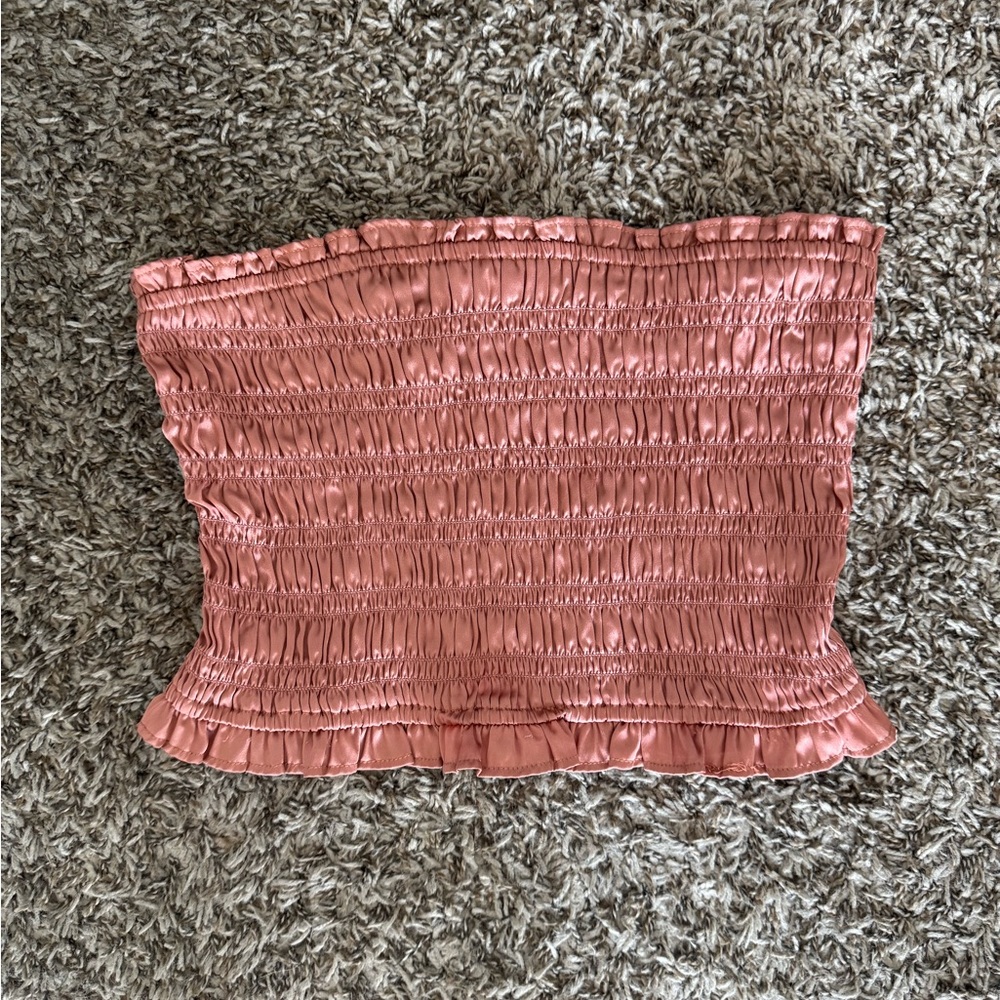 Free People Coral Smocked Strapless Tank